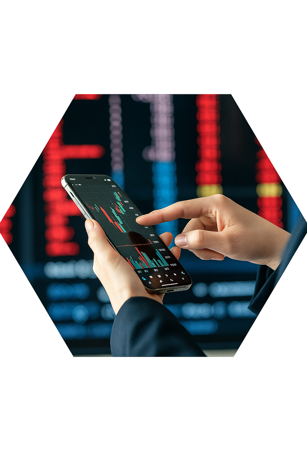 Colleagues collaborating in front of market data screens