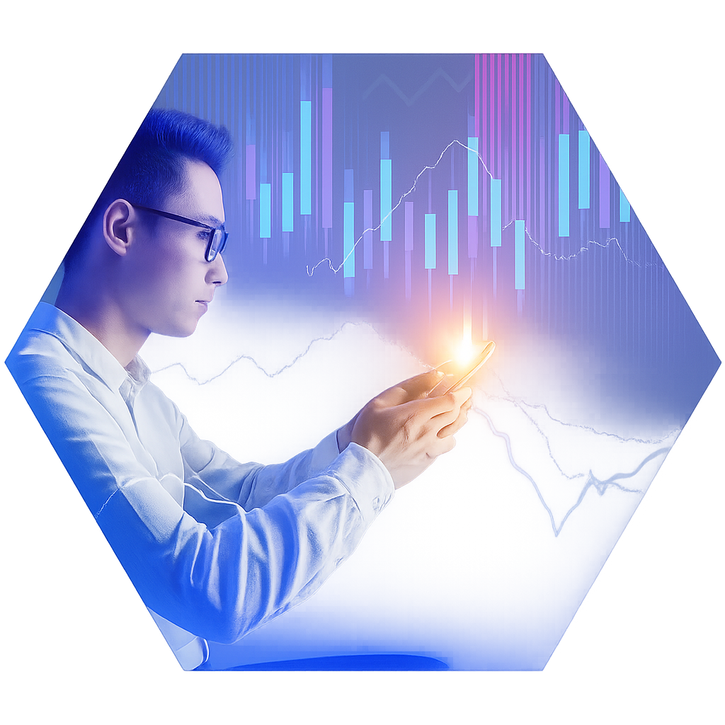 Colleagues collaborating in front of market data screens